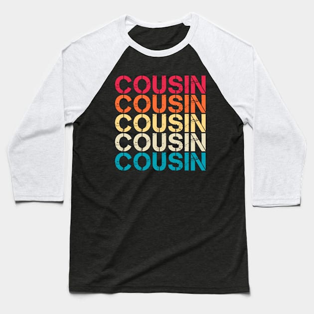 Cousin Retro Vintage Sunset Distressed Typography Baseball T-Shirt by Inspire Enclave